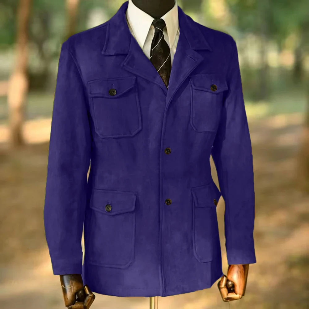 Men's Classic Velvet Blazer Single Breasted Wool Blend Hunting Coat with Four Pockets Snowflake Print plus Size Sport Coat