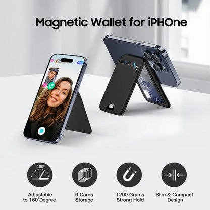 2 in 1 Magnetic MagSafe Wallet Stand, Leather Magnetic Card Holder Wallet for iPhone16/15/14/13/12 Series with Adjustable Holder