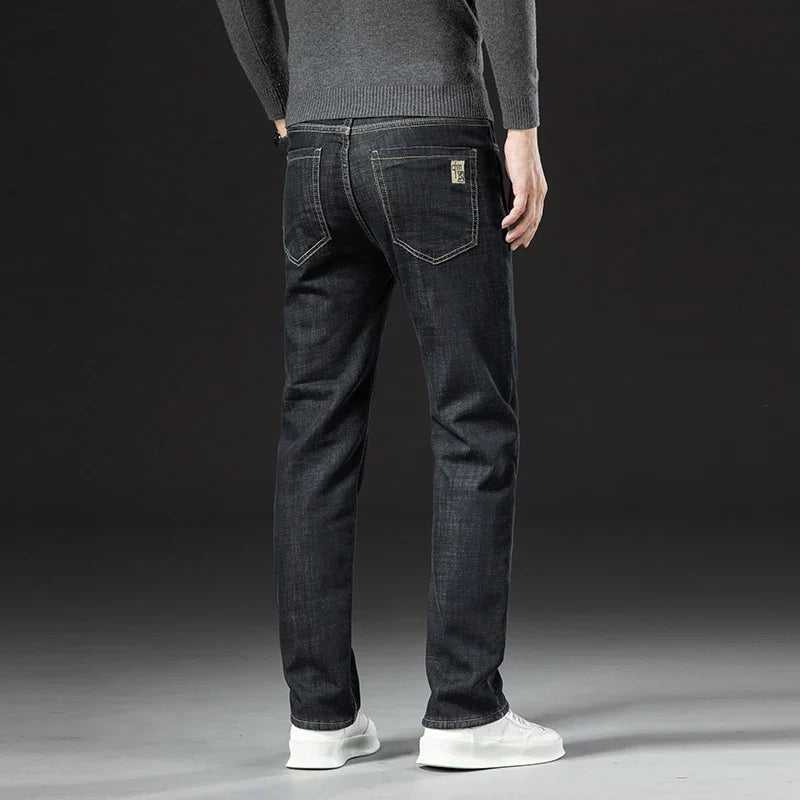 Winter Warm Fleece Jeans Men 2025 Straight Stretch Thick Casual Thermal Denim Pants Male Business Work Trousers New Men Clothing
