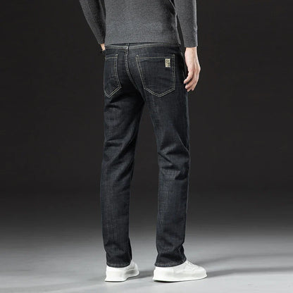 Winter Warm Fleece Jeans Men 2025 Straight Stretch Thick Casual Thermal Denim Pants Male Business Work Trousers New Men Clothing