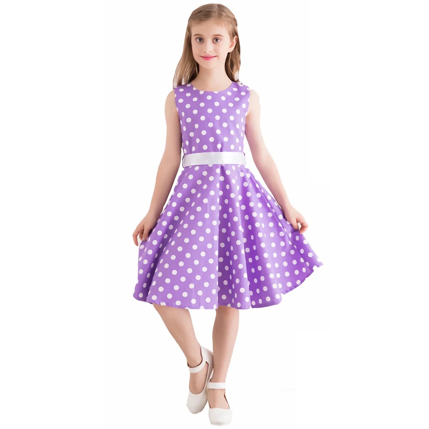 Girl's Retro Dress,Summer Princess Sleeveless Polka Dots Cotton Lightthin Romantic Floral 50s Vintage Dress Party Wedding Daliy