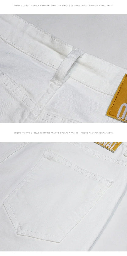 New Ripped Hole Jeans Men White Fashion Harem Male Pants  All-match Stretch Comfortable Streetwear Denim Trousers