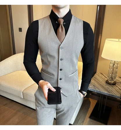 ( Vest + Pants) Men Luxury High Quality Business Suit Vest 2 pieces Formal Groom Wedding Dress Vest Set Fashion Club Clothing