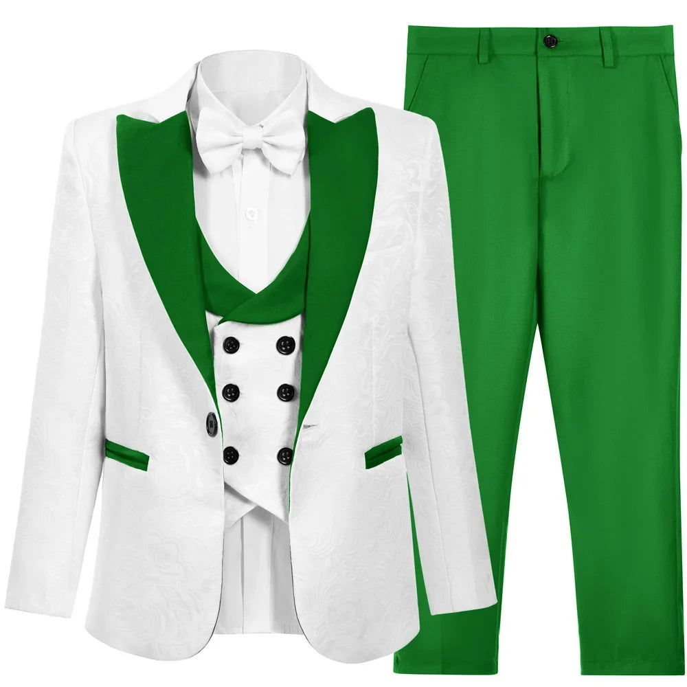 Hot Selling Stylish Paisley Jacquard Boys Formal Suit Set 3-14 Years 4 Piece Kids Wedding Tuxedo Elegant Blazer Vest Pants Bow