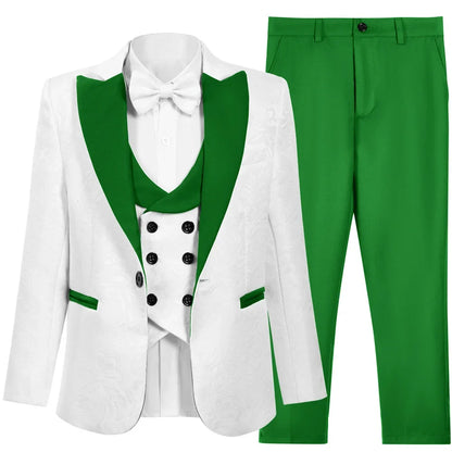 Hot Selling Stylish Paisley Jacquard Boys Formal Suit Set 3-14 Years 4 Piece Kids Wedding Tuxedo Elegant Blazer Vest Pants Bow