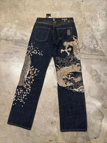 Japanese Harajuku Jeans Mens New Dragon High Quality Jeans Gothic Y2K Vintage Hip Hop Streetwear Denim Fabric Wide Leg Pants