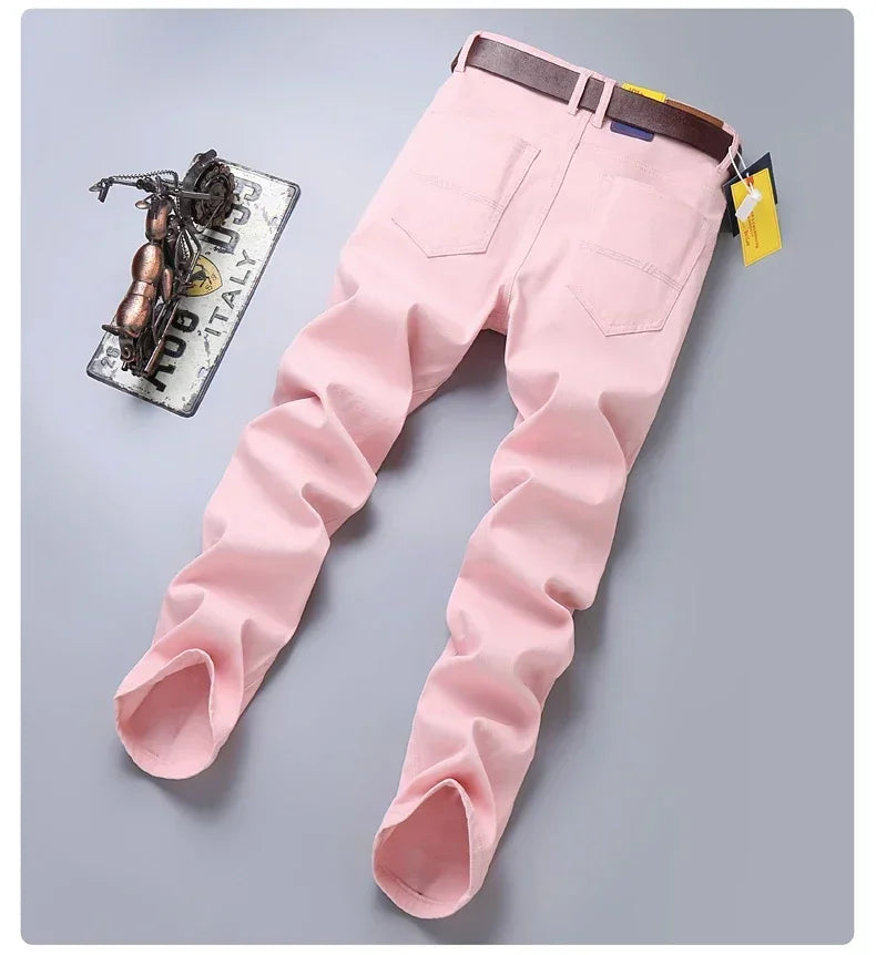 5 Colors 98% Cotton Stretchy Jeans Men's Mid-waist Straight Pencil Denim Trousers Brand Clothing Personality Fashion Male Pants