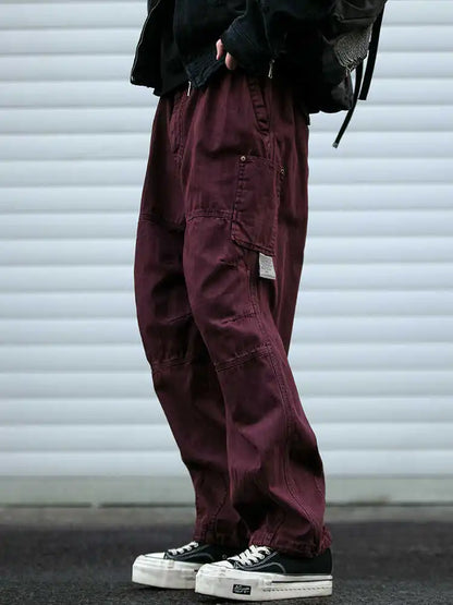 Japanese Vintage Cargo Pants Men Premium Cotton Loose Fit Straight Leg American Fashion Casual Trendy Streetwear Long Workwear