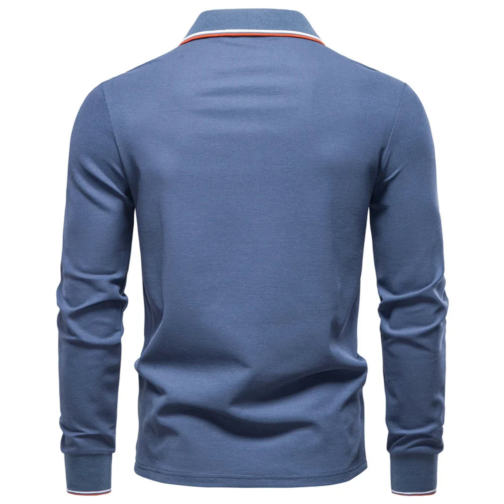 2025 New Men's Mock Neck Polo Shirts for Men Cotton Solid Color Long Sleeve Polo Desinger Social Luxury Touch Male