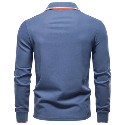 2025 New Men's Mock Neck Polo Shirts for Men Cotton Solid Color Long Sleeve Polo Desinger Social Luxury Touch Male
