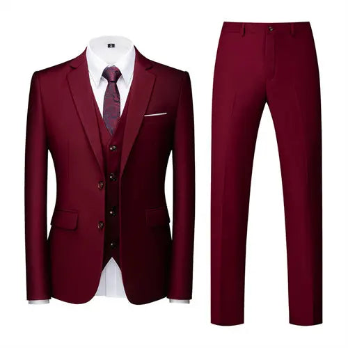 2026 New Men's Suit 3-Piece, Wedding Party Dress Jacket Vest Trousers, Fashion Slim Fit Blazer Waistcoat Pants Red Blue Green
