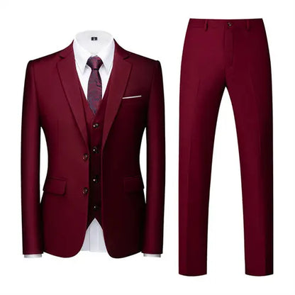 2026 New Men's Suit 3-Piece, Wedding Party Dress Jacket Vest Trousers, Fashion Slim Fit Blazer Waistcoat Pants Red Blue Green