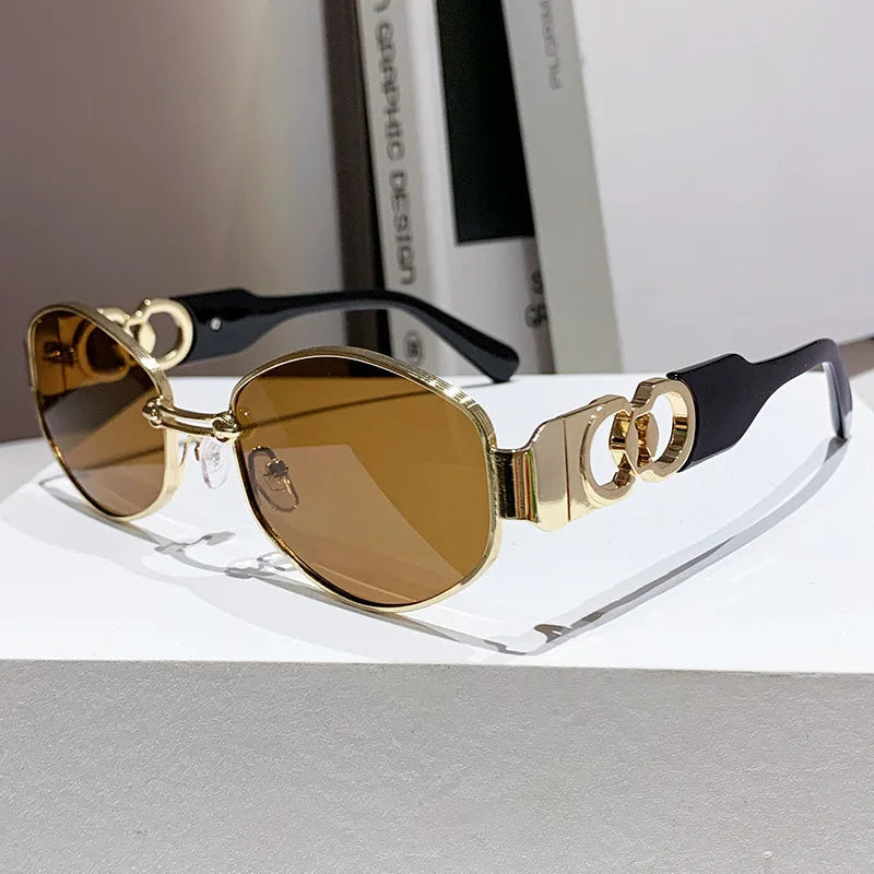 Oval Sunglasses 2025 New Female Metal Internet Celebrity Street Shot Sun Glasses Women Men Retro Photo Sunshade Ladies UV400