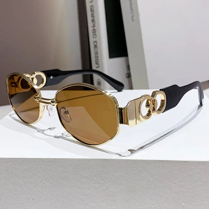 Oval Sunglasses 2025 New Female Metal Internet Celebrity Street Shot Sun Glasses Women Men Retro Photo Sunshade Ladies UV400