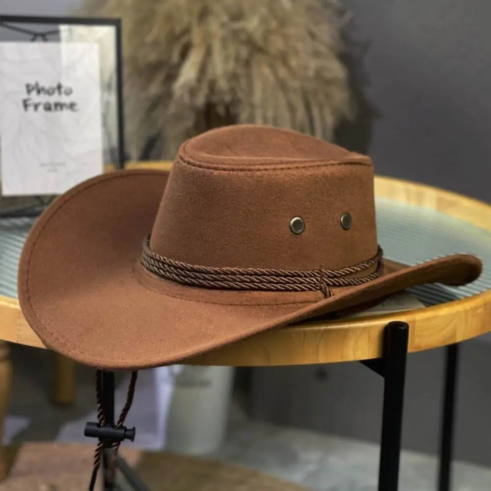 Fashion Western Style Western Cowboy Hat Ethnic Style Large Brim Felt Fedora Hats Jazz Hat Unisex