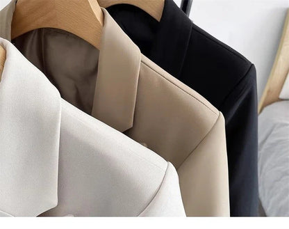 Women Blazers 2025 New Spring Autumn Loose Casual Suit Jackets Double Breasted Suit Collar Fashion Chic Cuff Design Female Tops