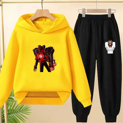 Skibidi Toilet Children's Autumn Winter Hoodie Black Pullover Boys Girls Toddler 2-12Yrs Top+Trousers Coat Casual Fashion Set
