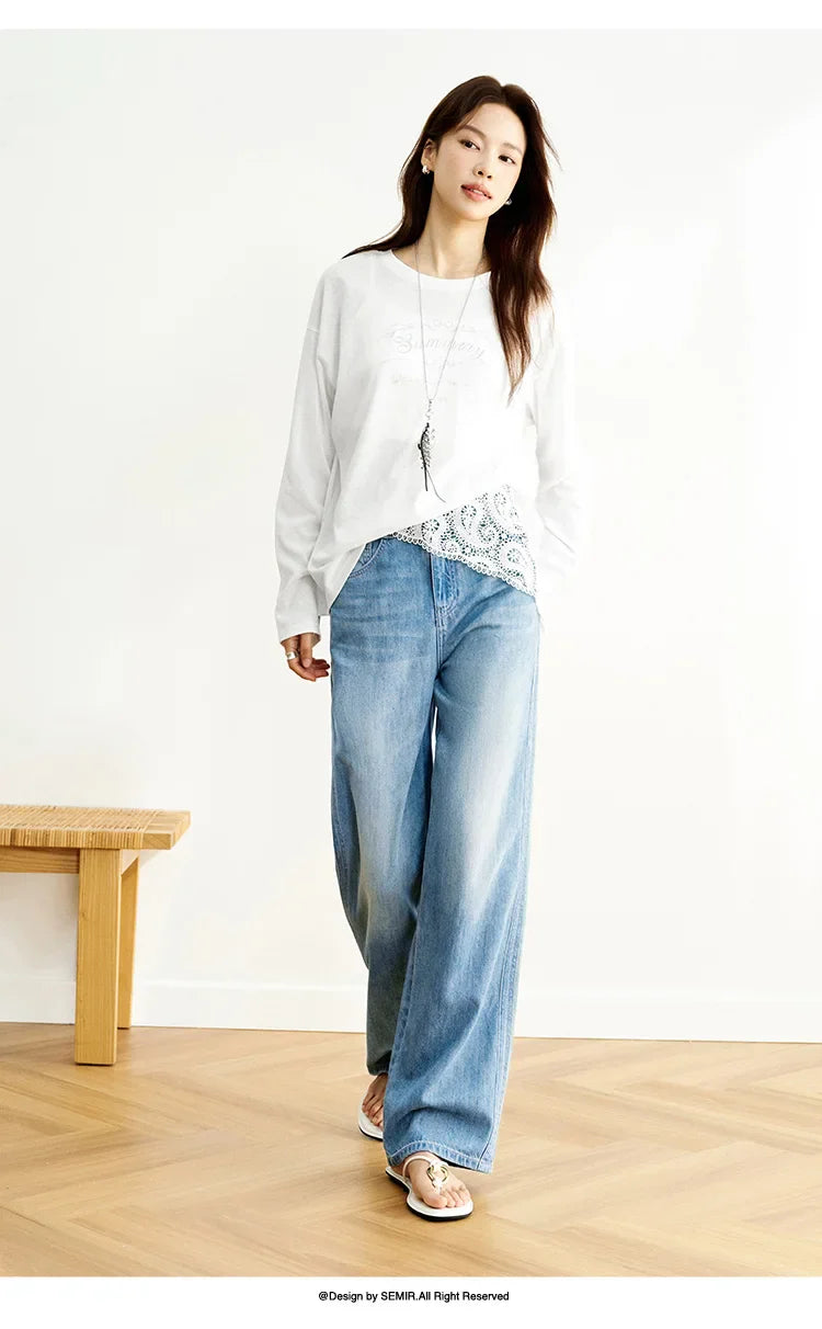 Semir Jeans Women Cool Feeling Wide Leg 2025 New Summer Leg-Lengthening Floor-Length Pants Trendy for Fashionable Style