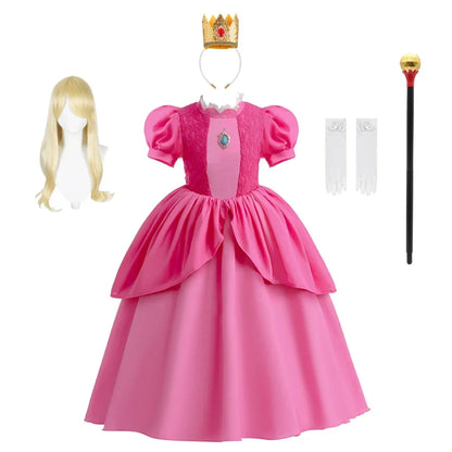 2026 New Child Summer Pink Peach Princess Dress Up Baby Clothes Kids Birthday Party Dresses Little Girls Carnival Costume