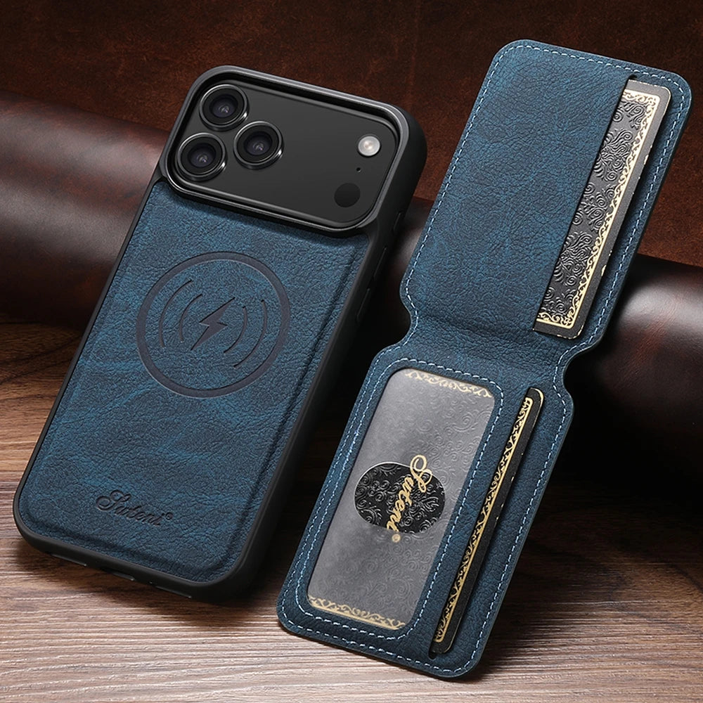 2 in 1 Leather Case For iPhone 17 Promax Air 16 Pro max 15 Plus 14 Pro 13 12 Wireless Charging Kickstand Card Slots Phone Cover