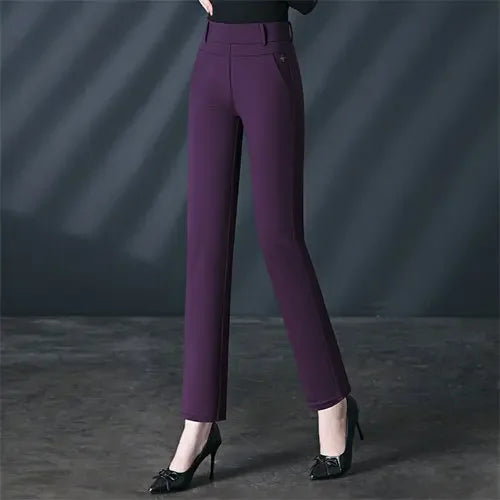 Black Women's High Waist Stretch Suit Pants, Fashion Slim Trousers, Purple Green Brown Pantalones, Asian Size M-6XL