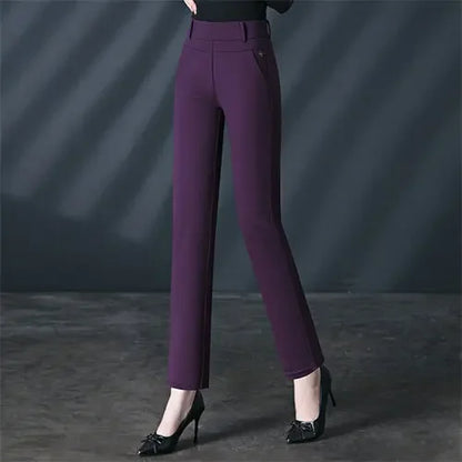 Black Women's High Waist Stretch Suit Pants, Fashion Slim Trousers, Purple Green Brown Pantalones, Asian Size M-6XL