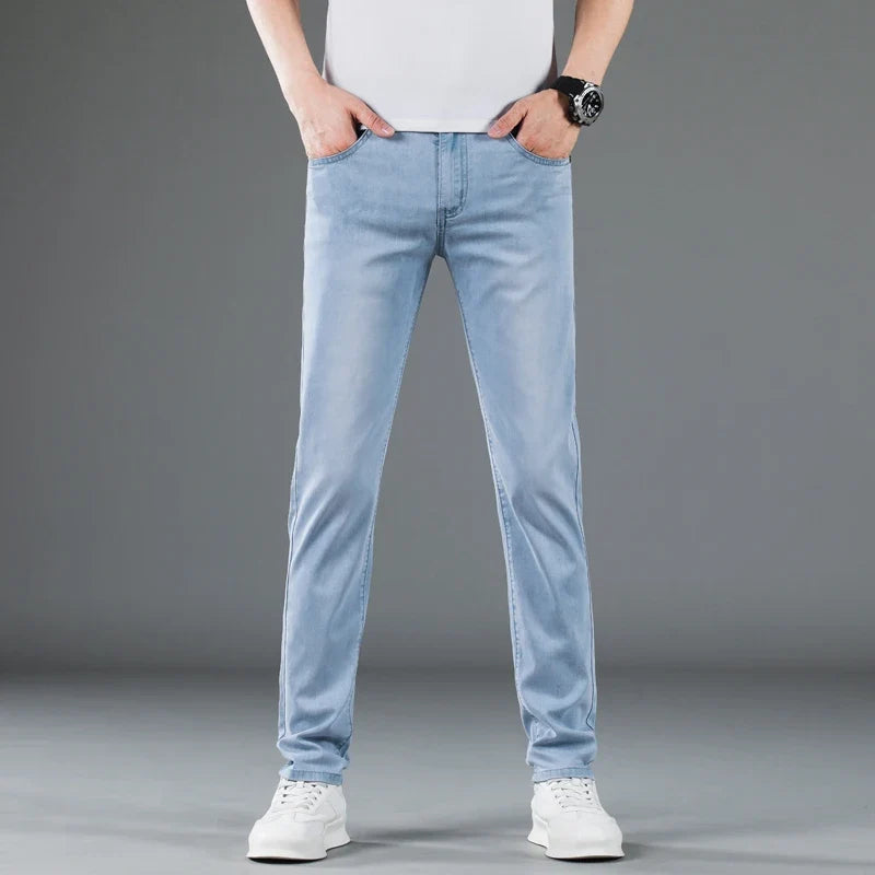 Soft Slim Men's Jeans Summer Thin Straight Business Casual Trousers Fashion Korean Comfortable Cool Brand Man Pants