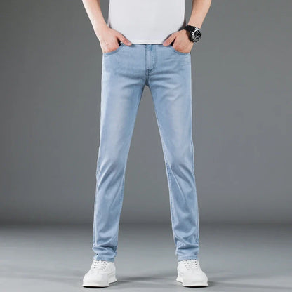 Soft Slim Men's Jeans Summer Thin Straight Business Casual Trousers Fashion Korean Comfortable Cool Brand Man Pants