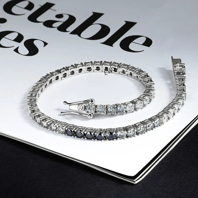 3mm 0.1CT Gradient Color Black Grey White Moissanite Diamond Tennis Bracelet for Men Women Unisex 925 Silver Link Bracelets