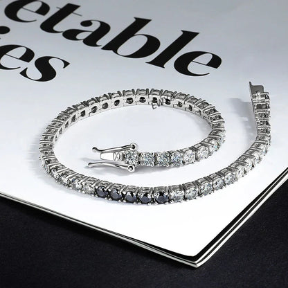 3mm 0.1CT Gradient Color Black Grey White Moissanite Diamond Tennis Bracelet for Men Women Unisex 925 Silver Link Bracelets