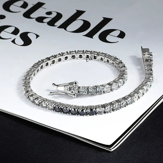 Bracelet de tennis en moissanite diamant 3mm 0.1CT couleur dégradée noir gris blanc pour homme femme unisexe, bracelets à maillons en argent 925