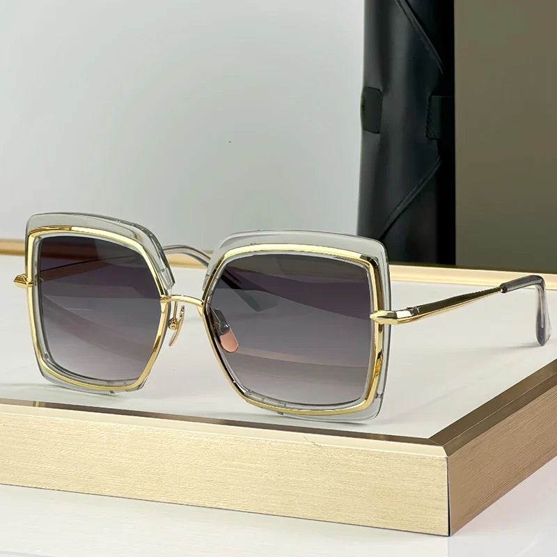 Ins 503 Oversized Square Alloy Gradient Acetate Sunglasses Men and Women Uv400 Handmade Personalization Fashion Eyeglasses