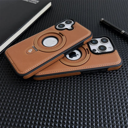Luxury Leather Metal Magnetic Ring Stand Magsafe Case For iPhone 17 16 15 14 13 12 Pro Max Plus 17Air Business Hollow Logo Cover