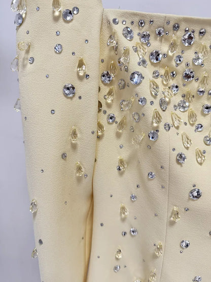 HIGH QUALITY Newest Fashion 2026 Designer Vestido Women's Square Collar Beading Diamonds Long Sleeve Maxi Dress