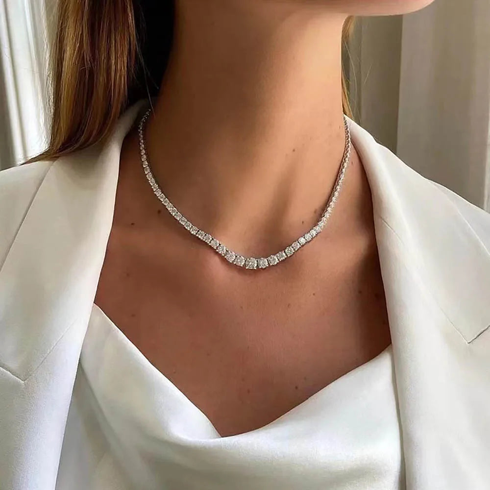 Riviera Necklaces Full Moissanite Tennis Necklace for Women 925 Sterling Silver Size Gradient Diamond Choker with Certificate