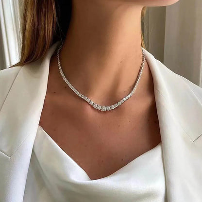 Riviera Necklaces Full Moissanite Tennis Necklace for Women 925 Sterling Silver Size Gradient Diamond Choker with Certificate