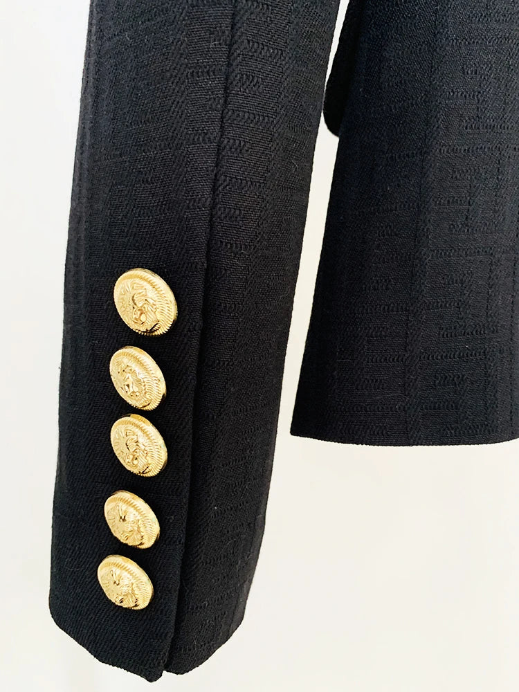 HIGH STREET Newest 2026 Designer Jacket Women's Double Breasted Lion Buttons Monogram Jacquard Belted Blazer