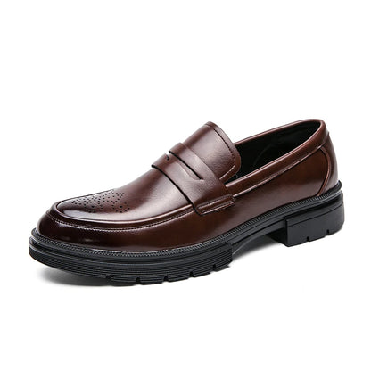 Spring Luxury Thick soled Casual Shoes Men's Black Penny loafers men Brown Business Office Dress Shoes for Mentênis masculino