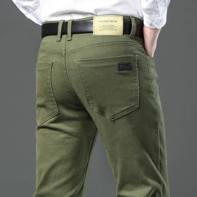 Spring Autumn Fashion Brown Business Casual Stretch Denim Pants Male Brand Trousers Men's Clothing Slim Jeans Plus Size 28-44