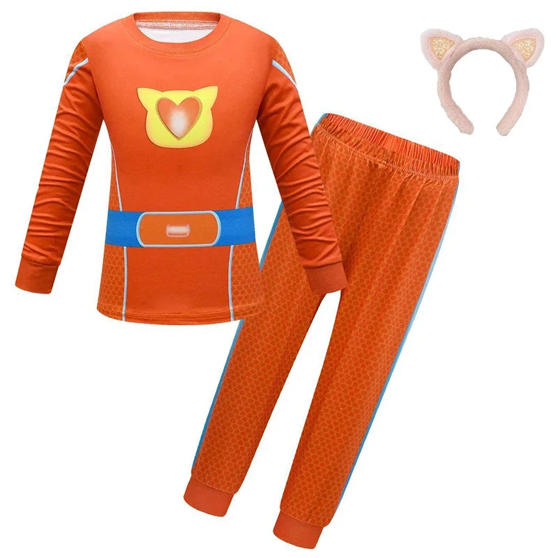 Children SuperKitties Halloween Cartoon Boys Cosplay Costume Super Kitties Buddy Girls Cos Suits Mask Bag Kids Birthday Clothing
