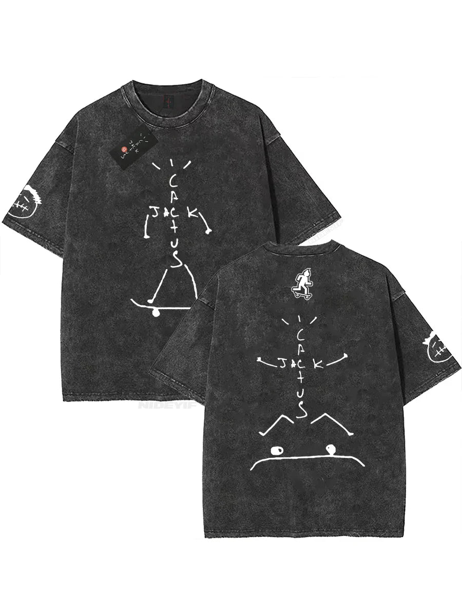 100% Cotton Oversized T Shirt For Men Women HipHop Washed T Shirts cactus jack Short Sleeve Gift Tops look mom i can fly K39