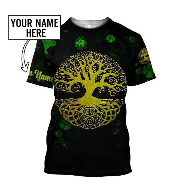 2023 Summer New Printed Irish Celtic Men's and Women's T-shirt, Custom Name Short Sleeve Unisex Shirt, Harajuku Large Casual Sty