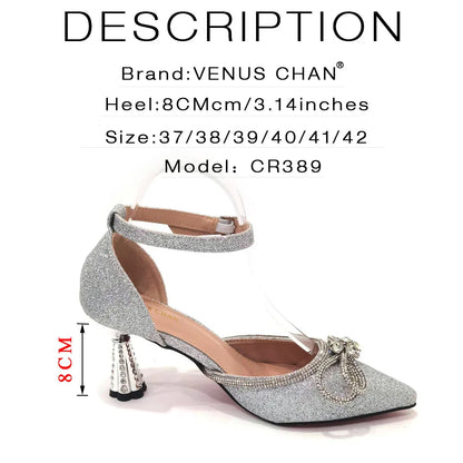 2023 Ladies Pointed-Toe Party High Heels Magenta Colour Bow Rhinestone Stereo Bag Evening  African Wedding Shoe And Bag Set