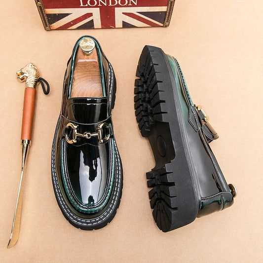 New Men Patent Leather Loafers Fashion Casual Shoes Male Thick Sole Increased Height Slip On Breathable Comfortable Driving Shoe