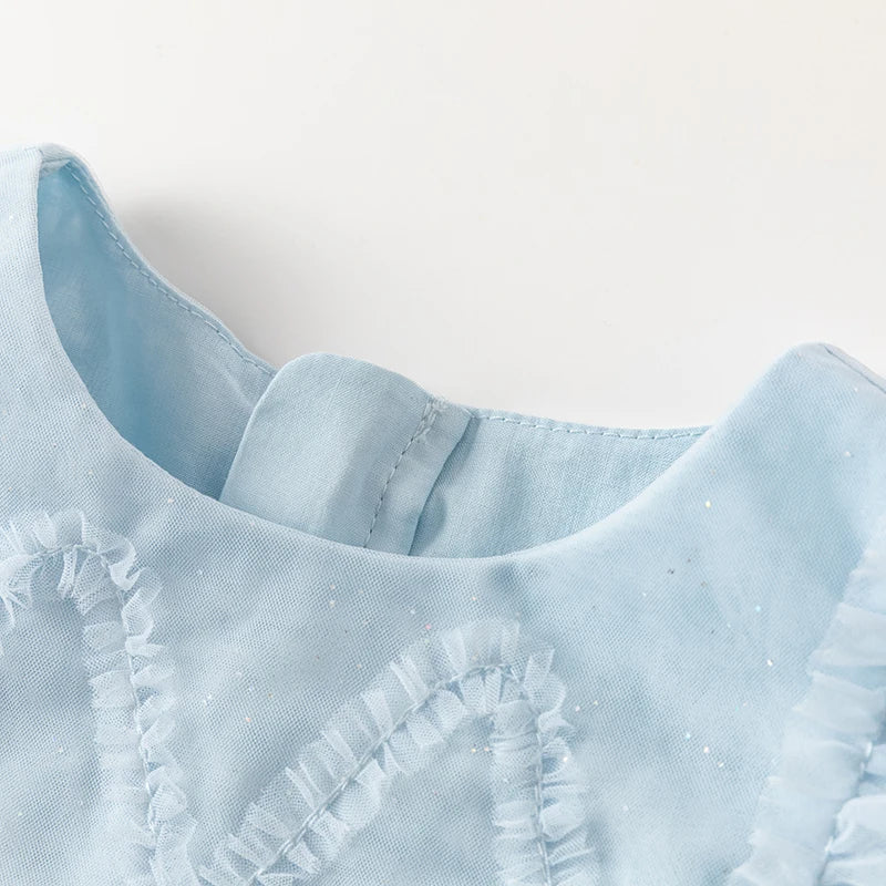 Girl's Princess Dress 2025 New Summer Children's Baby Sleeveless Blue Mesh Layered Dress Cute Sweet Party DB2240502