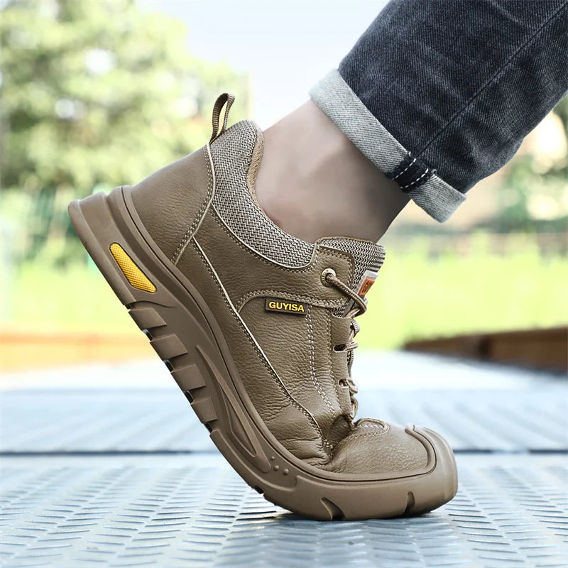 Black Leather Work Safety Shoes Waterproof Indestructible Steel Toe Cap Labor Shoes For Men Breathable Anti Smashing Sneakers