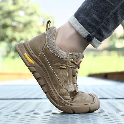Black Leather Work Safety Shoes Waterproof Indestructible Steel Toe Cap Labor Shoes For Men Breathable Anti Smashing Sneakers