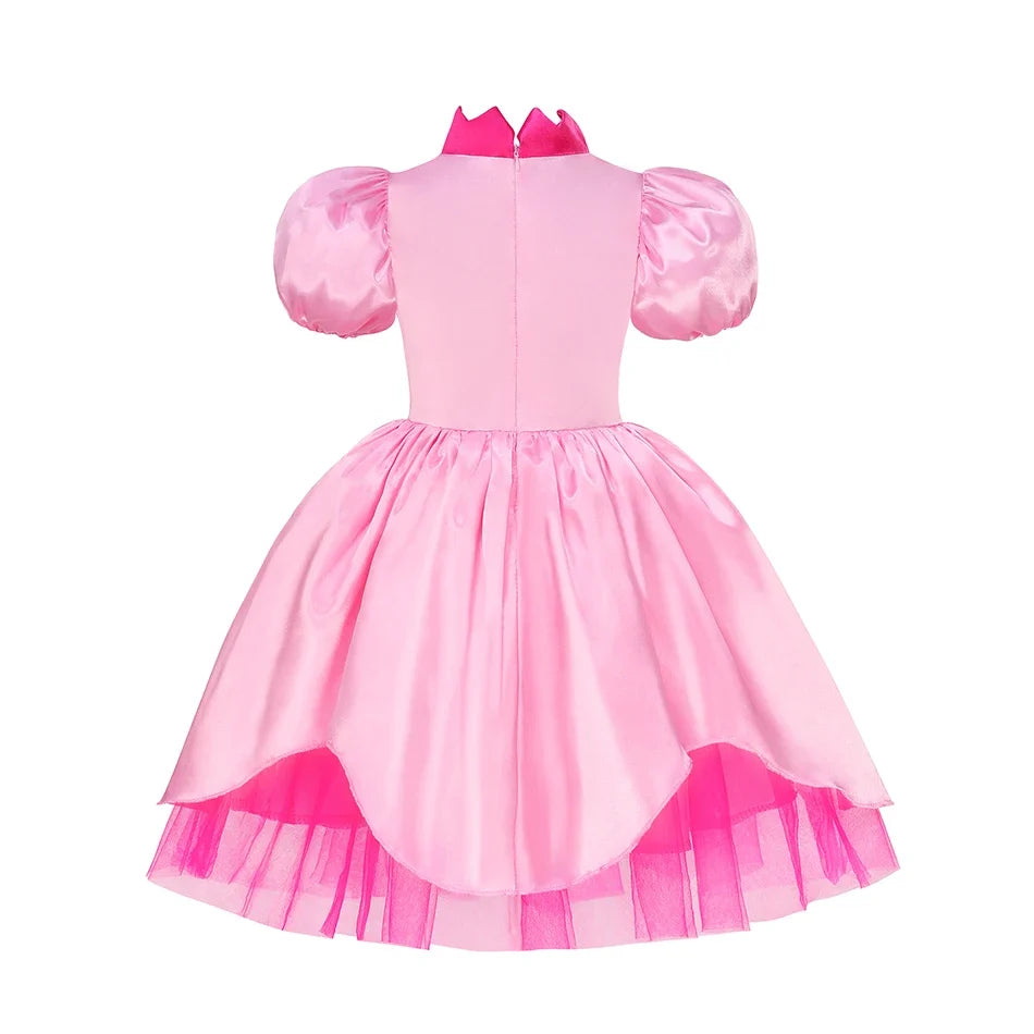 Princess Peach Style Dress Up Costume Set for Little Girls Birthday Carnival Party Role Play Outfit Kids 2-8Y Birthday Gifts