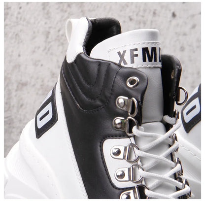White High Top Board Boots for Men Thick Soled Men Boots with Elevated Height Inside Outdoor Casual Versatile High-top Shoes