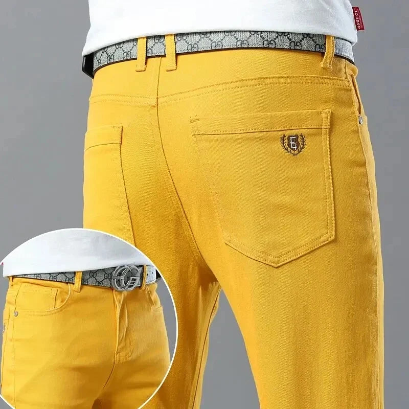 Men's Colorful Denim Stretch Stretch Jeans New Elastic Yellow Pink Red Slim Male Clothing Simple Business Denim Trousers